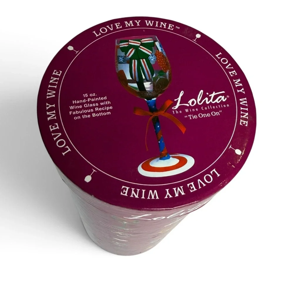 Lolita Tie One On Christmas Bow Hand Painted Wine Glass 15oz Boxed